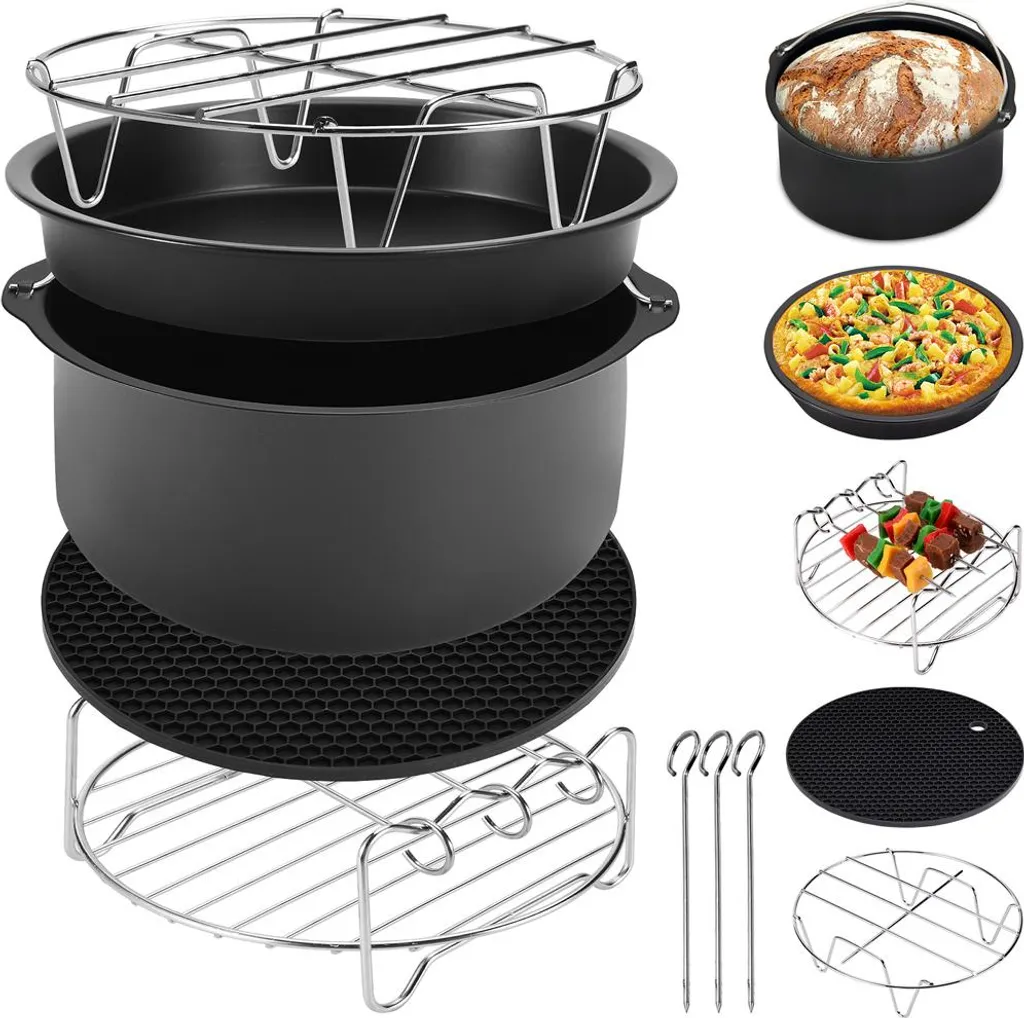 Monzana Set 8 Accessori Friggitrice ad Aria 3.6L Acciaio Inox e Silicone