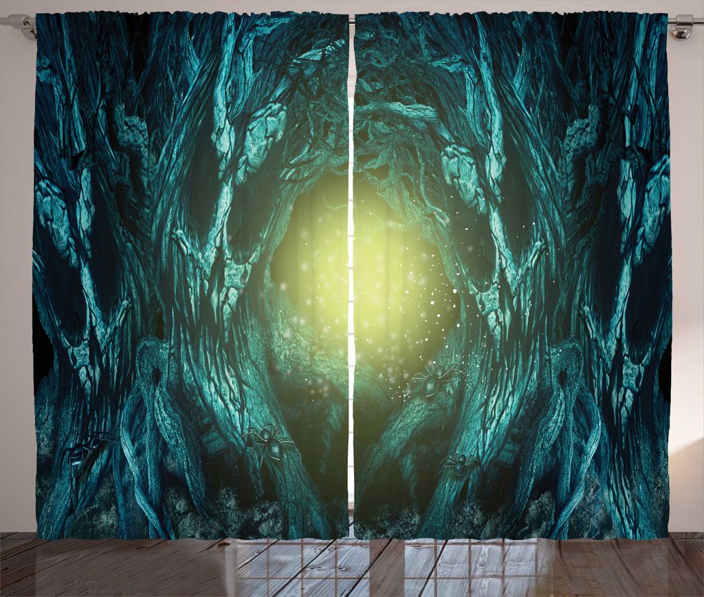 ABAKUHAUS Dunkler Wald Rustikaler Gardine, Grün Gelblich Strahl, Schlafzimmer Kräuselband Vorhang mit Schlaufen und Haken, 280 x 225 cm, Seafoam ...