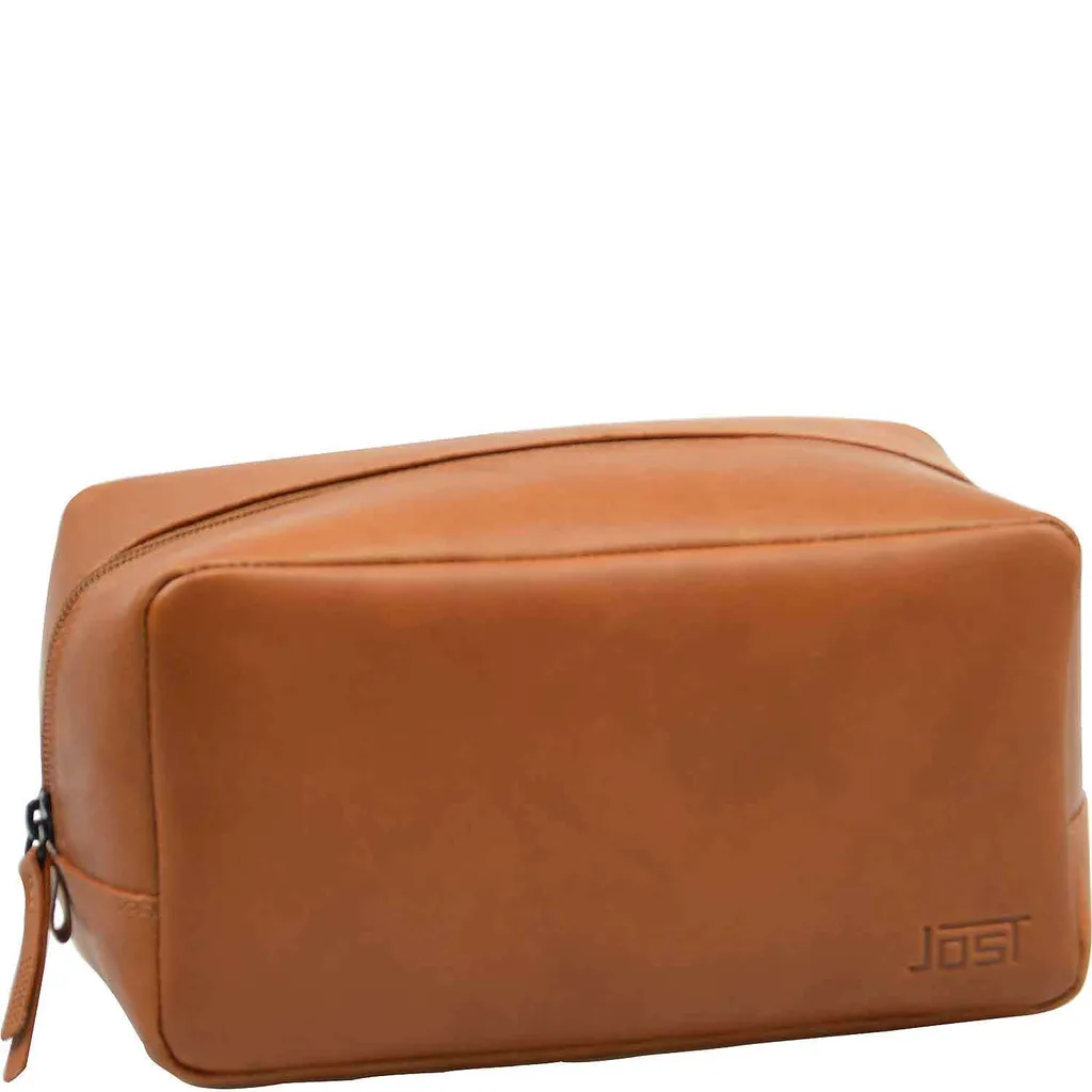 Jost Futura Cognac: Borsa Toilette Robusta in Pelle Pieno Fiore
