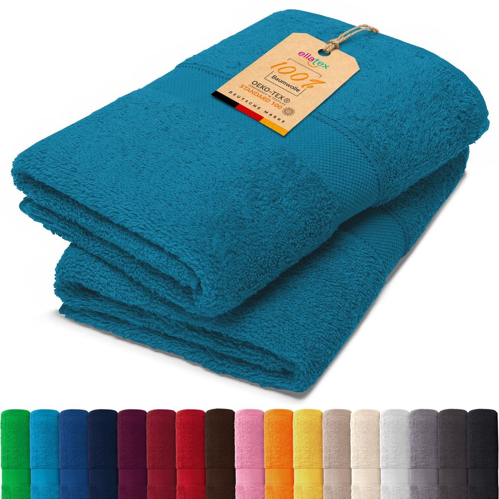 EllaTex PARIS 2er Set Badetücher 100x150 cm – 100% Baumwolle, 500 g/m² Frottier, in Farbe: Aquamarin