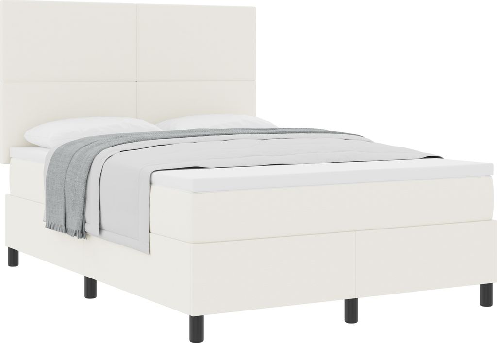Best Möbel Bettrahmen, Boxspringbett mit Matratze Creme 140x200 cm Samtstoff - Klassische Betten CL61035