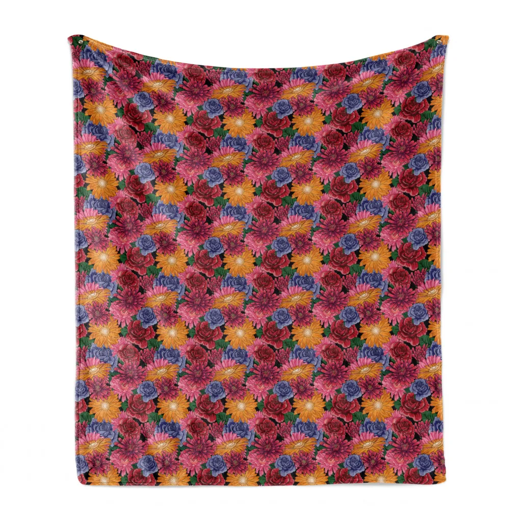 Coperta Flanella ABAKUHAUS 125x175 cm - Plaid Fiori di Campo Multicolore