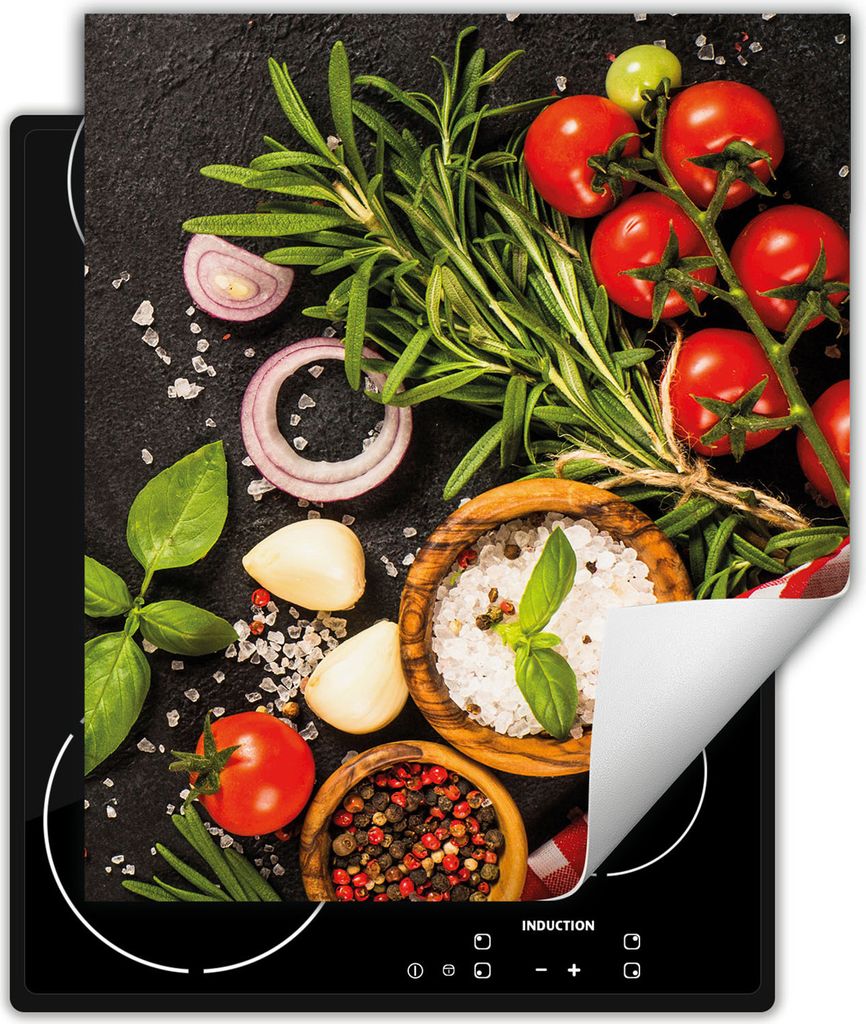 DarHaus Herdabdeckplatte 45x52 cm Anti Rutsch Matte Aufrollbar, Gewürze - Tomate