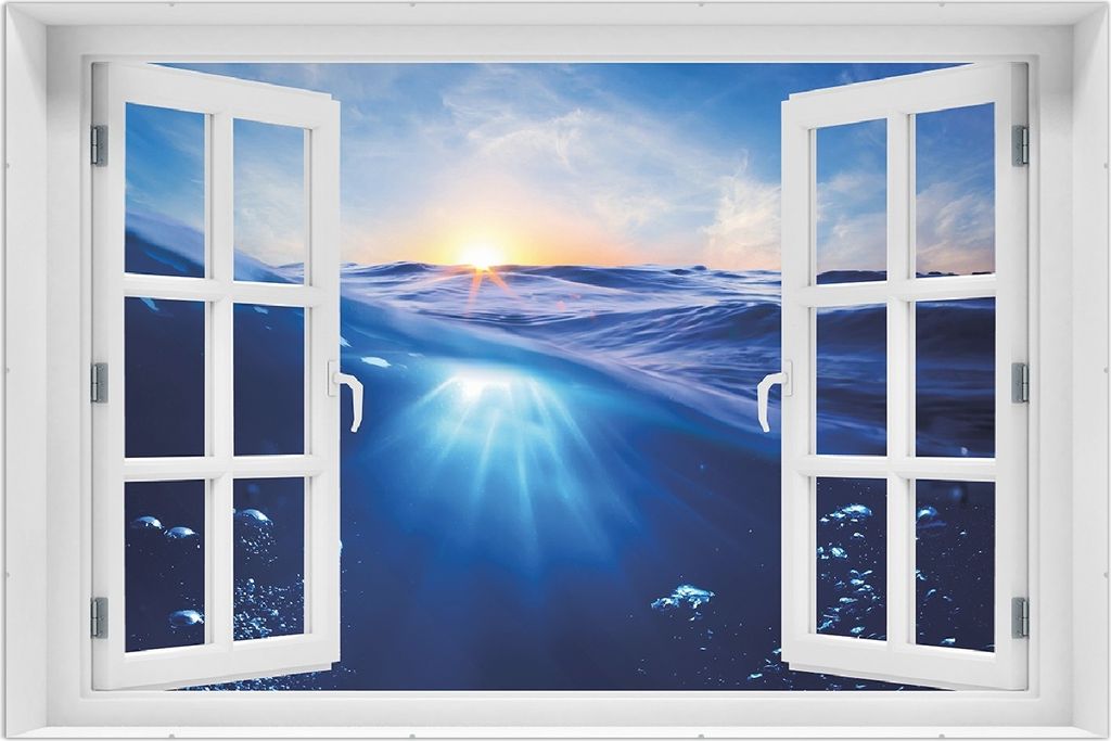 Wallario Wandbild mit Fenster-Illusion: Wellen im Meer bei Produktbild 