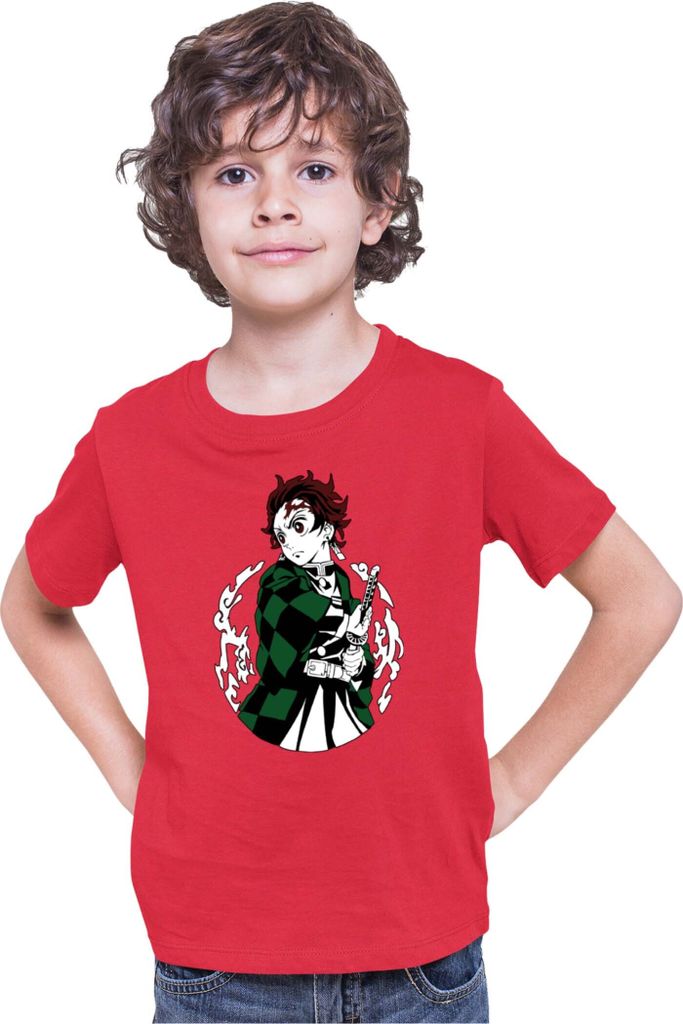Kinder T-Shirt Demon Anime Slayer Kimetsu No Yaiba Tanjiro Kamado 013, 12-13 Jahr - 152 / Rot
