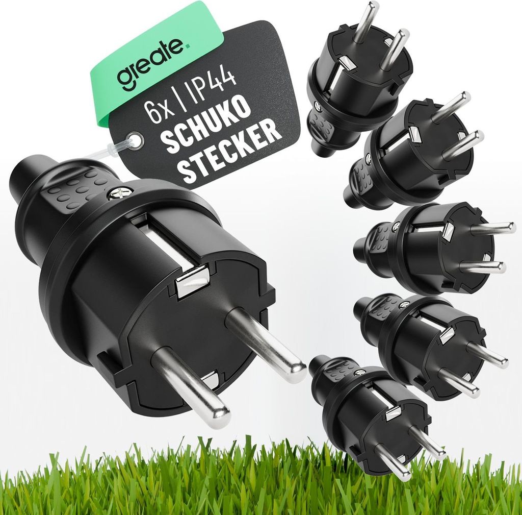 ABSINA 6x Schutzkontakt Stecker mit Knickschutz - Gummi Produktbild 