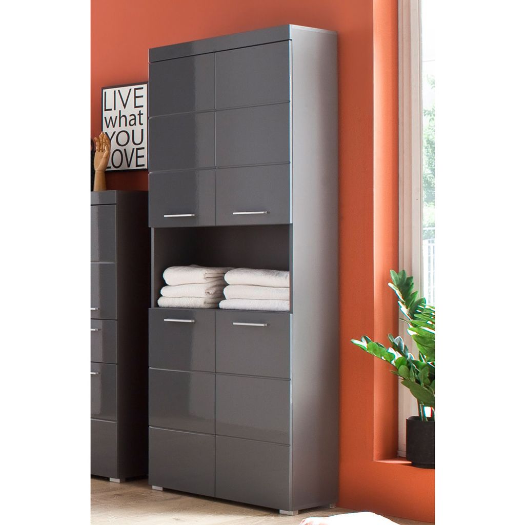 Badezimmer Schrank ALTENA-19 in Grau Hochglanz, B/H/T: ca. 73/190/31 cm