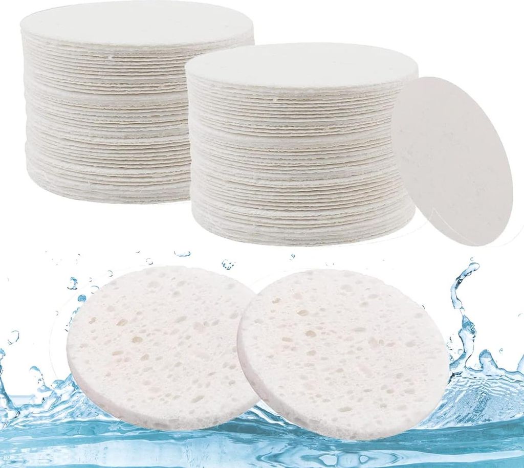 50 Stk. Komprimierte Zellulose Gesichtsschwämme, Ø60 mm, Weiß, Natürliche Reinigungsschwämme, Make-up Entferner, Peeling, Gesichtspflege