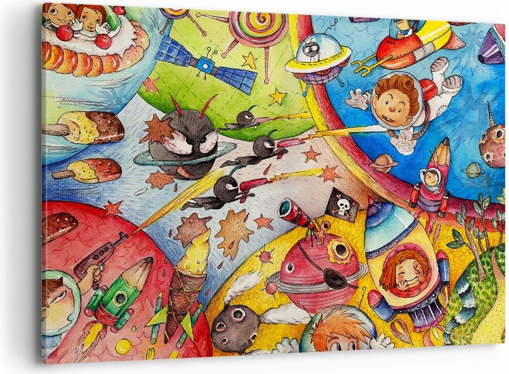 Bild auf Leinwand - Leinwandbild - Kind Raum Raumschiff Eis - 120x80cm - Wand Bild - Wanddeko - Leinwanddruck - Bilder - Kunstdruck - Wanddekoratio...