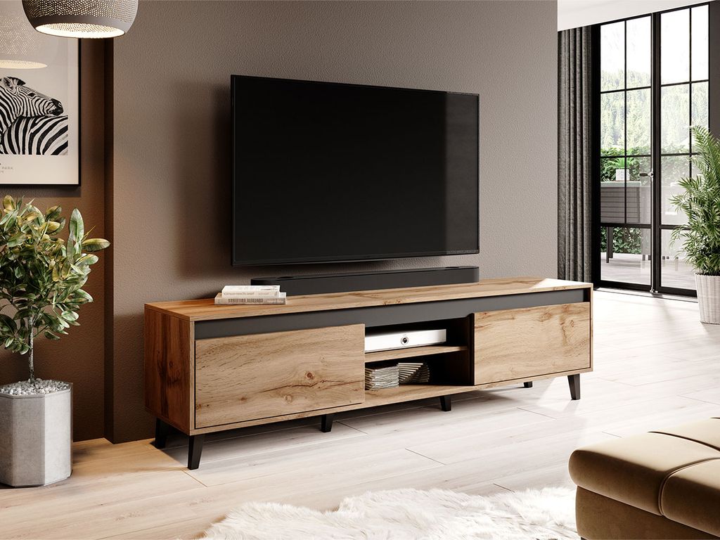 mirjan24 tv-lowboard nord ii, stilvoll tv-schrank, wohnzimmer, modern  tv-tisch (farbe: wotan eiche + anthrazit)