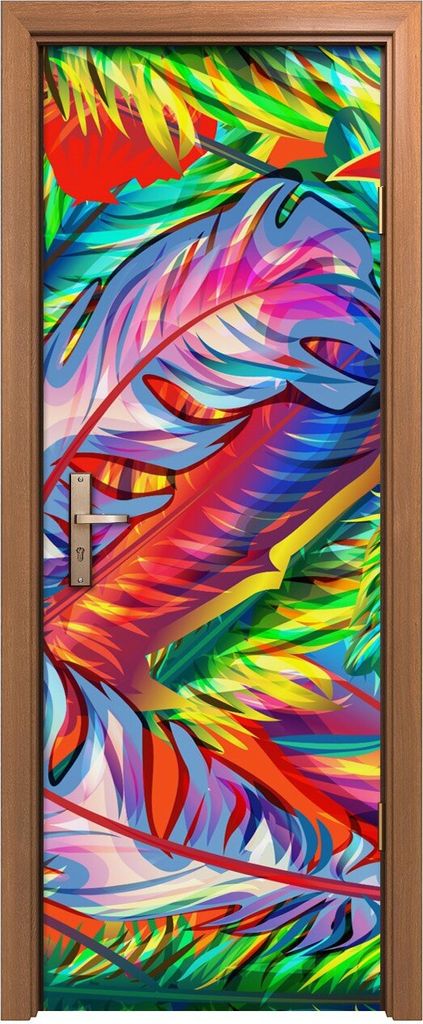 Türposter 70x200 cm Türaufkleber Türtapete Türfolie Klebefolie Wand Vogel mehrfarbige Federn