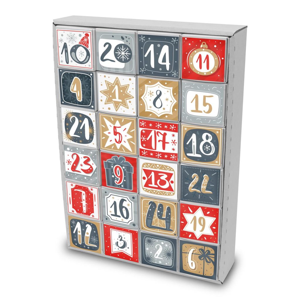 itenga SET Adventskalender zum Füllen Würfel 6,5cm (außen weiß) + Sticker Z56 + Würfel (weiß)