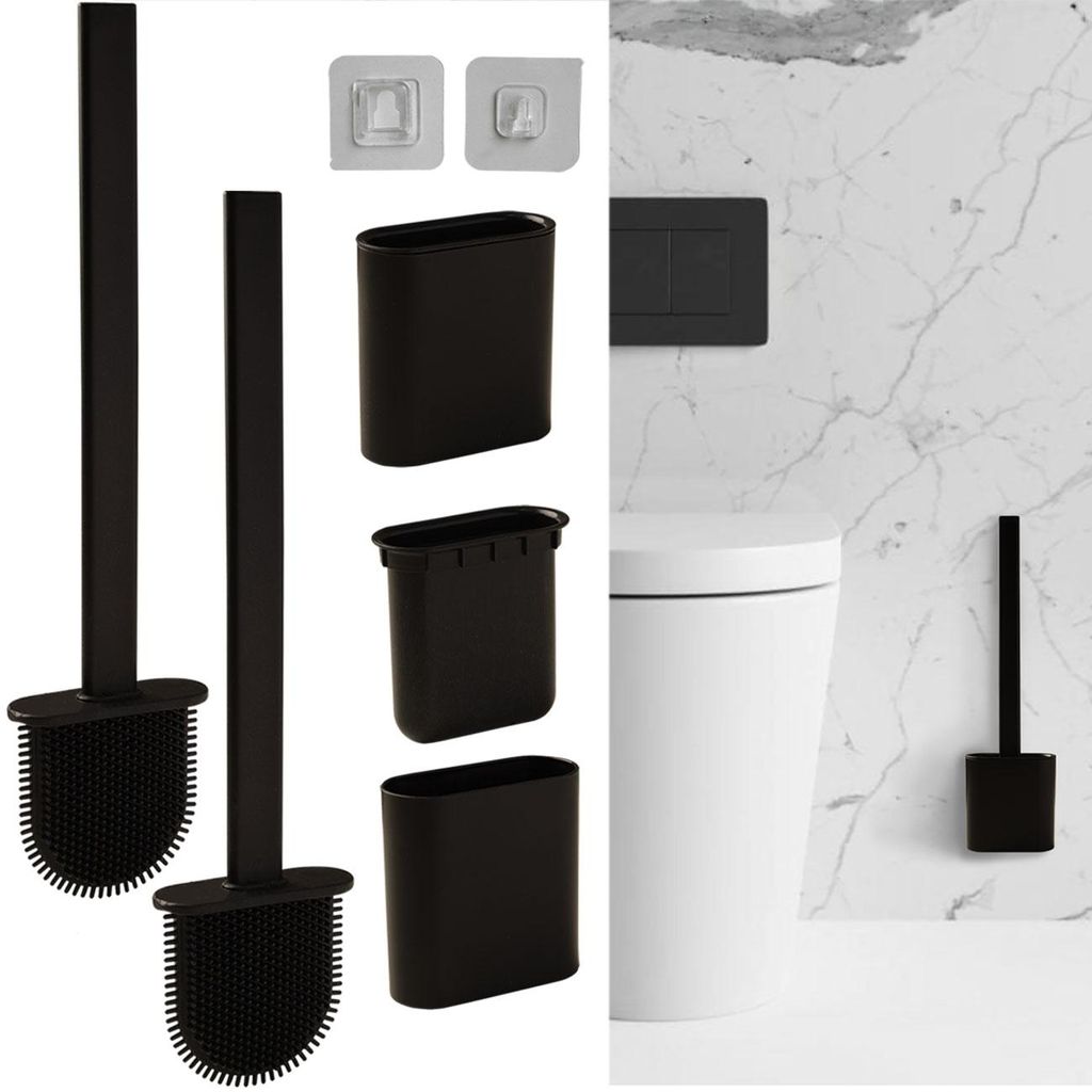 WC-Bürste (2er-Set) mit Silikonborsten & Halter – Produktbild 