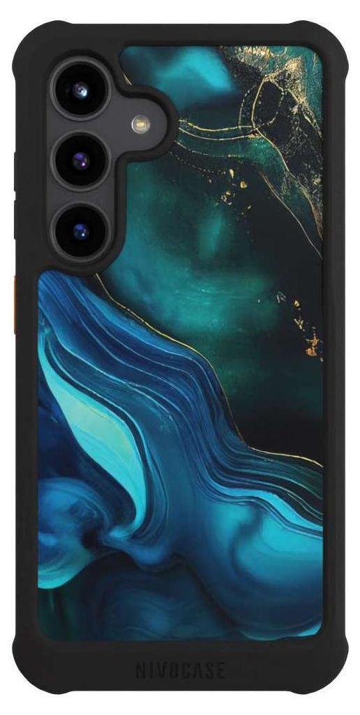 NIVOCASE Hülle für Samsung Galaxy S24 Stoßfeste Handyhülle NIVOmax Case Schwarz Art Farbverlauf Marmor
