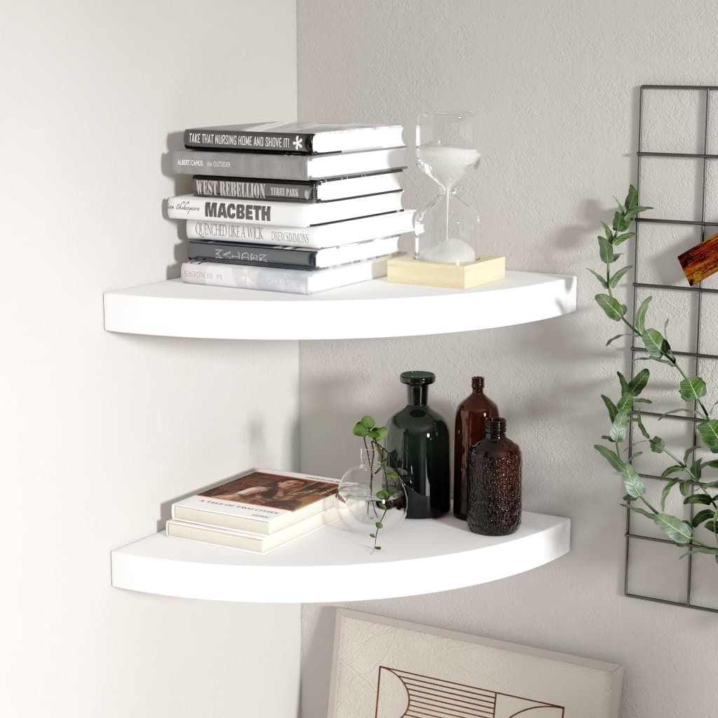The Living Store Eck-Schweberegale 2 Stk. Weiß 35x35x3,8 cm MDF