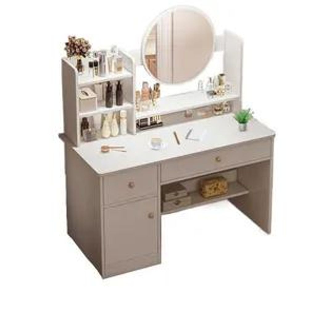 Coiffeuse de 100 cm avec miroir et tiroirs, blanche, style Image du produit 
