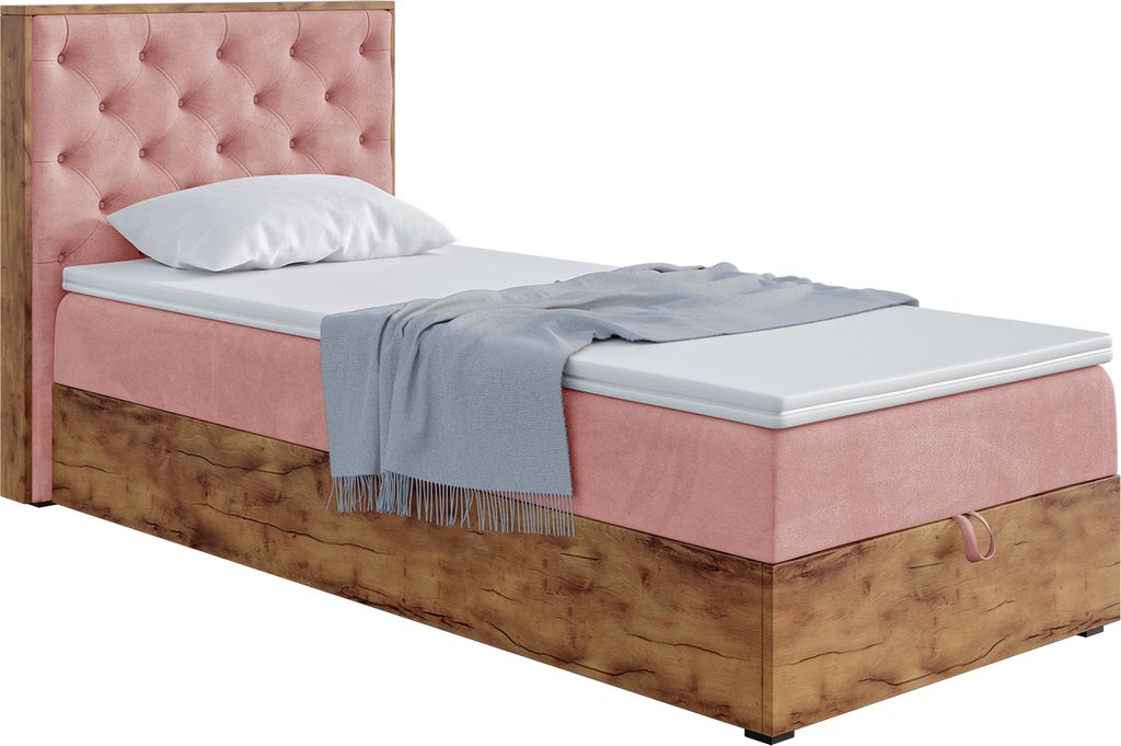 MEBLINI Boxspringbett mit Bettkasten - Gepolstert Einzelbett mit Matratze und Topper - Polsterbett mit Stauraum - Bett mit Kopfteil - Stauraumbett ...