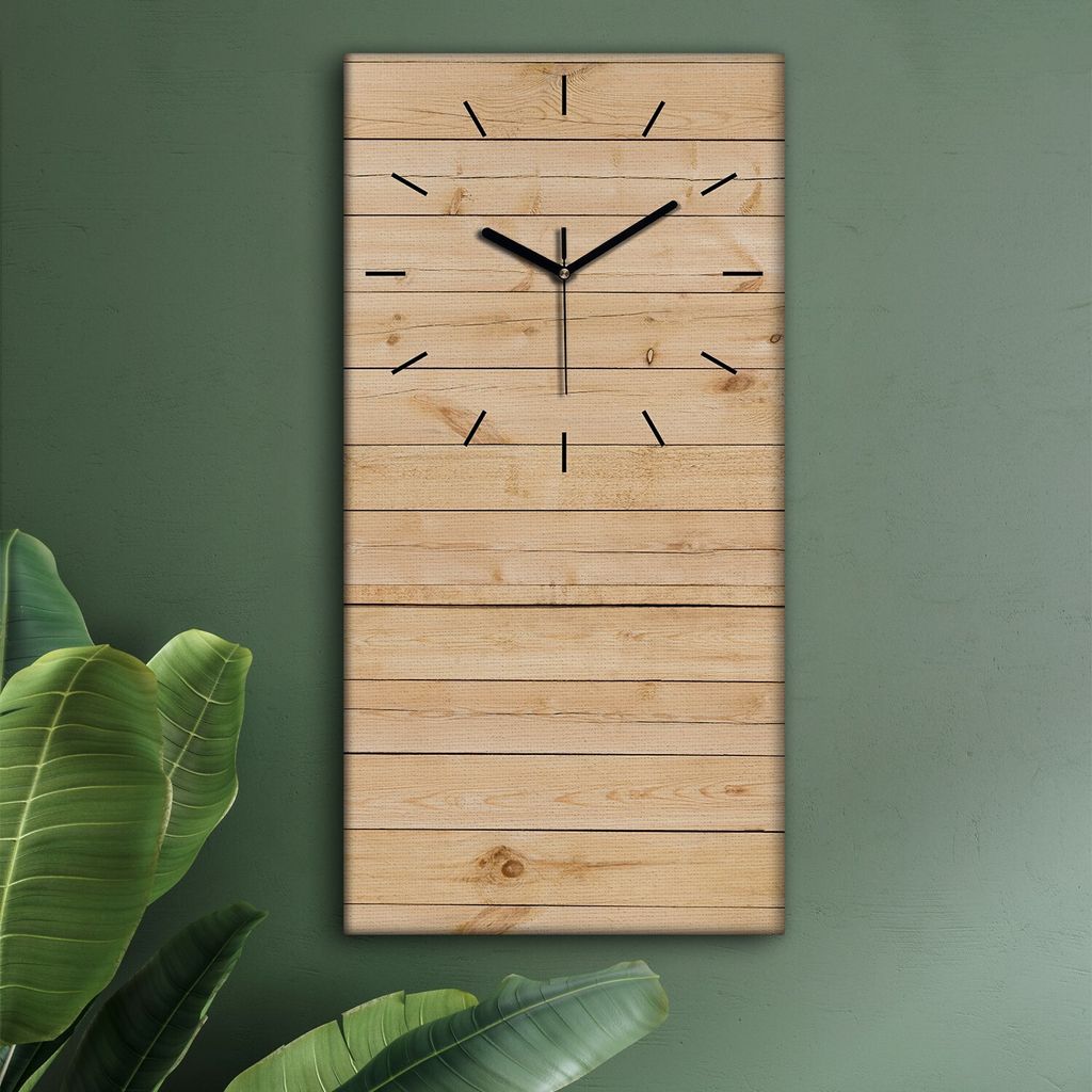 Wohnzimmer Leinwand Uhr Geräuschlos Küche 30x60 Helles, Holz, Motive, Textur, schwarze Zeiger