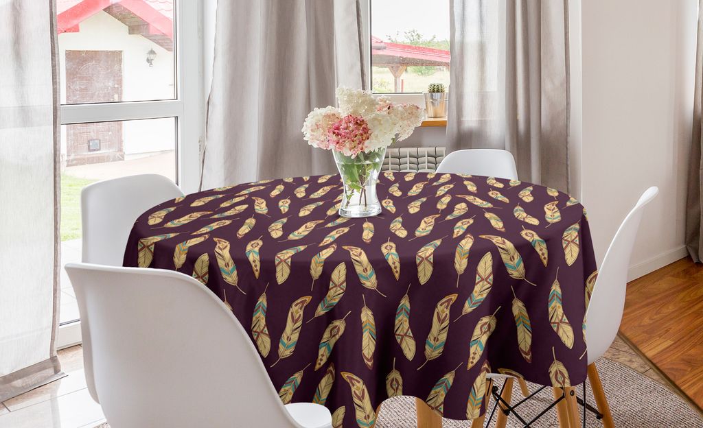 ABAKUHAUS Feder Runde Tischdecke, Motive Kunst, Kreis Tischdecke Abdeckung für Esszimmer Küche Dekoration, 150 cm, Dunkle Mauve Pastell Brown