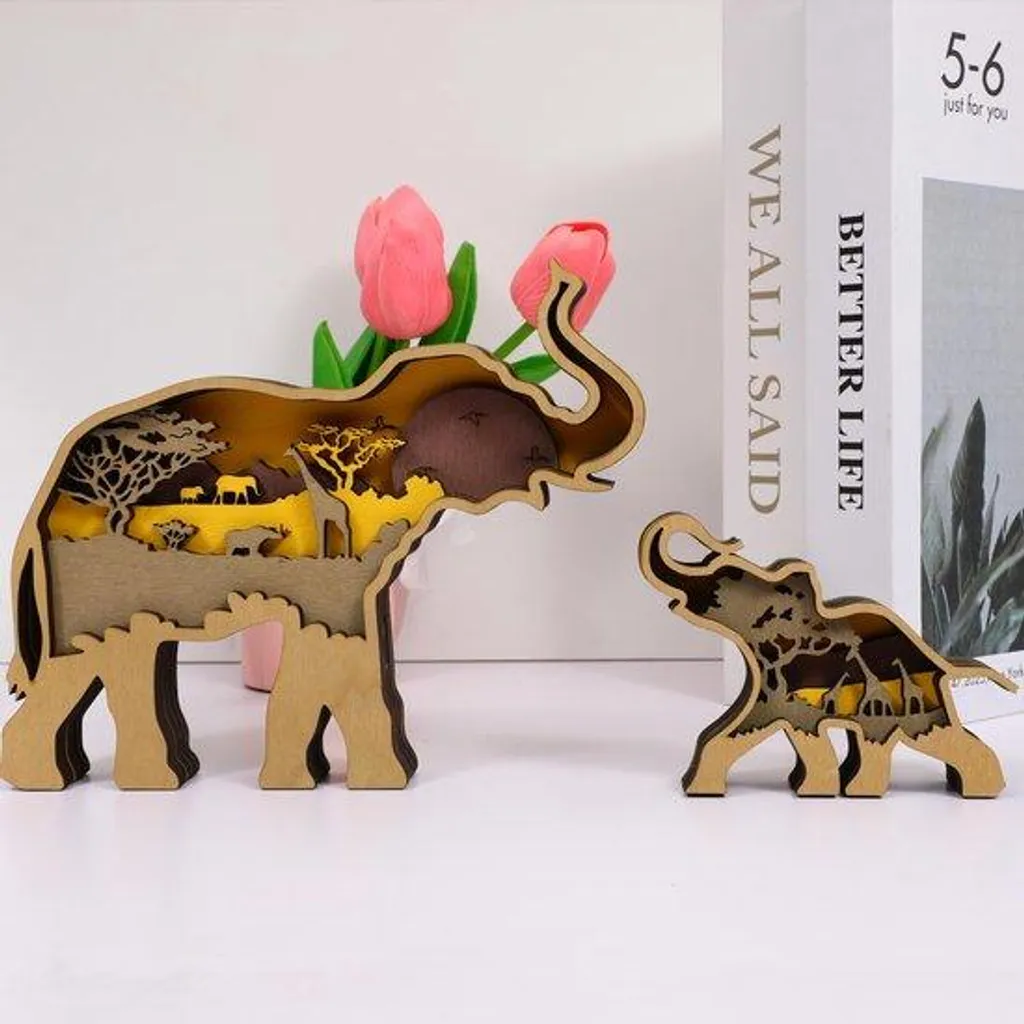 Sculpture Animaux Bois 3D - Ornement Forêt Multicouche Décoration Maison