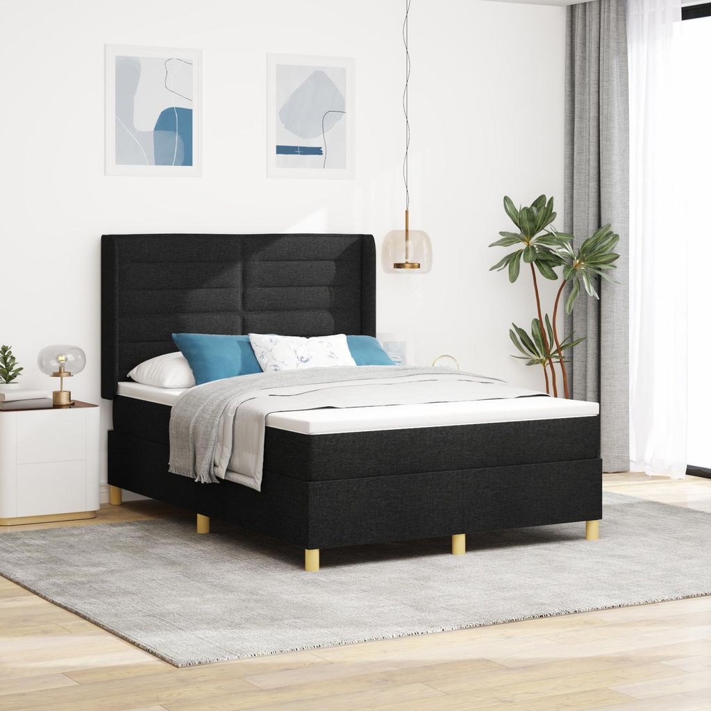 "2025"Modernen Polsterbett Boxspringbett mit Matratze Schwarz 140x190 cm Stoff - Bettrahmen - Klassische Betten Neu86195