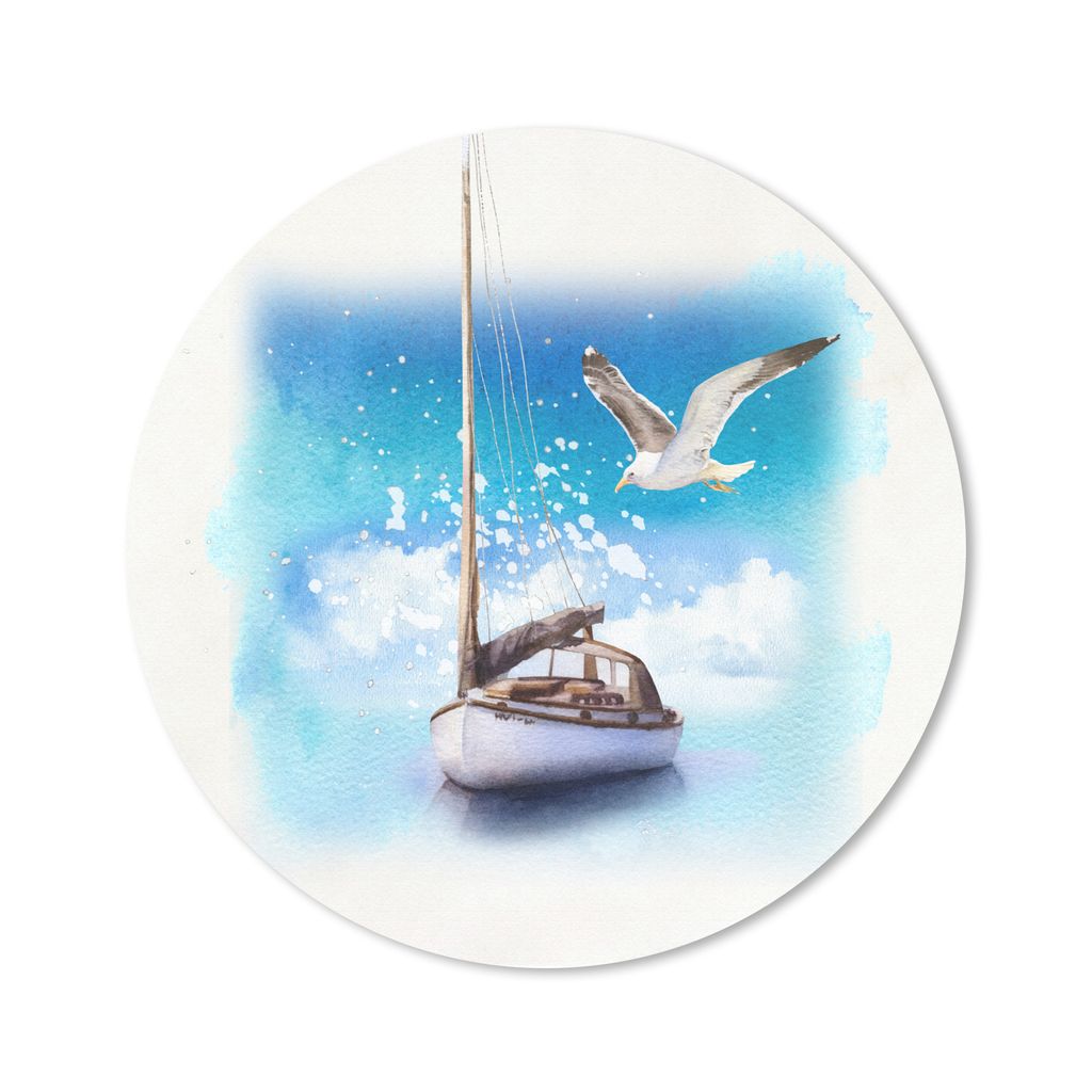 MuchoWow Mauspad Mousepad Boot - Vogel - Meer - Aquarell 50x50 cm - Mousepads - Maus Mat - Pad - Mausunterlage - Vinyl