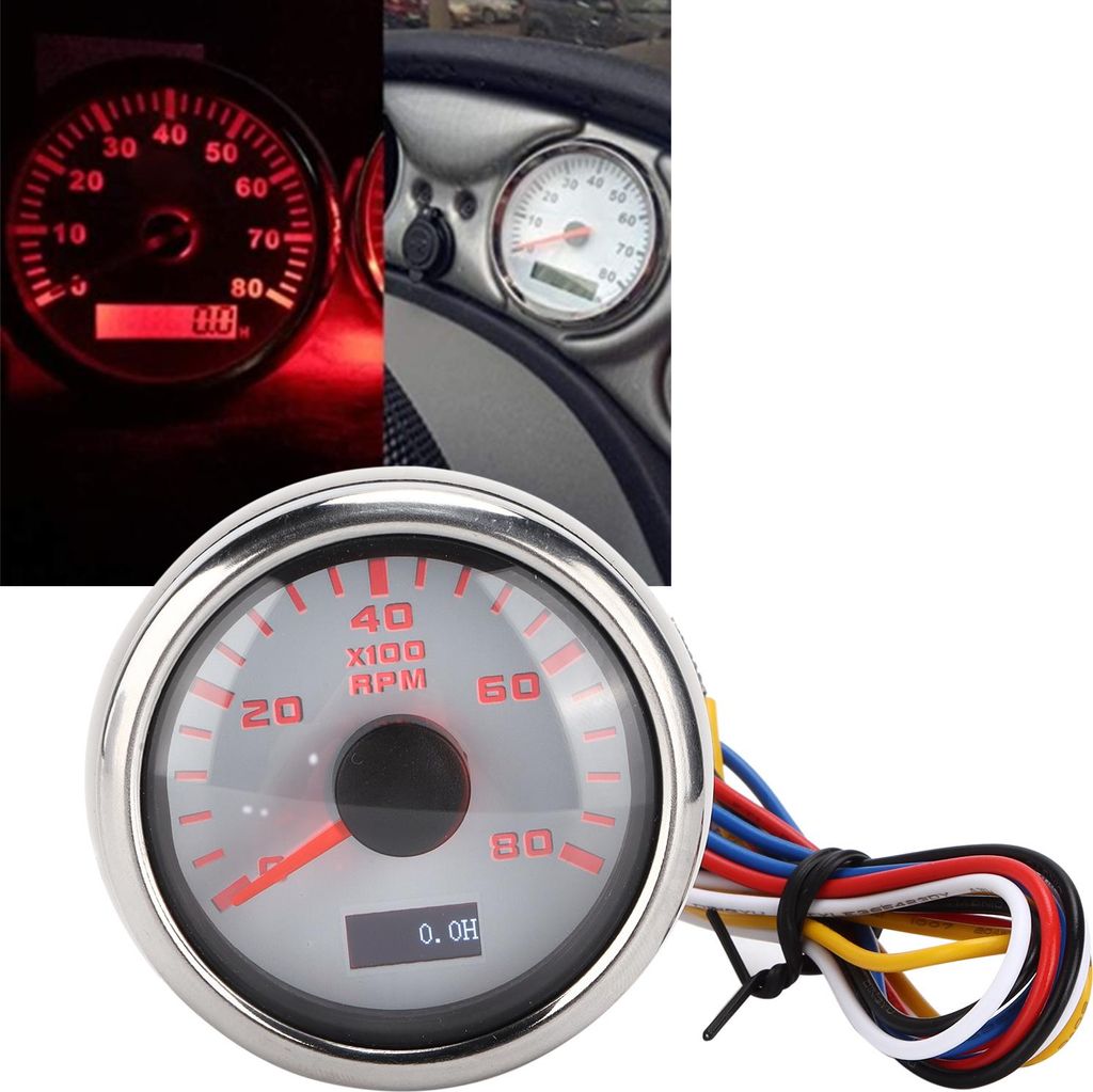 52 mm Marine-Zeiger-Drehzahlmesser-Messgerät, rote Hintergrundbeleuchtung, universell für Motorrad, Auto, LKW, Boot, Benzinmotor, 9-32 V