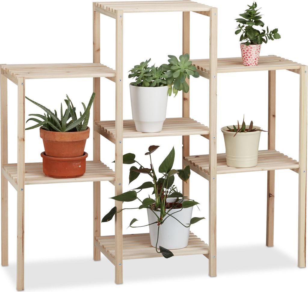 Relaxdays Pflanzenregal Holz, für Innen, stabil, rustikal, Produktbild 