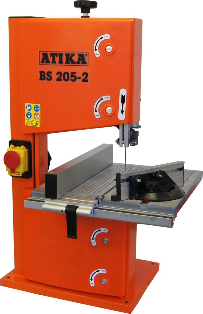 An orange ATIKA BS 205-2 bandsaw is shown against a white background.