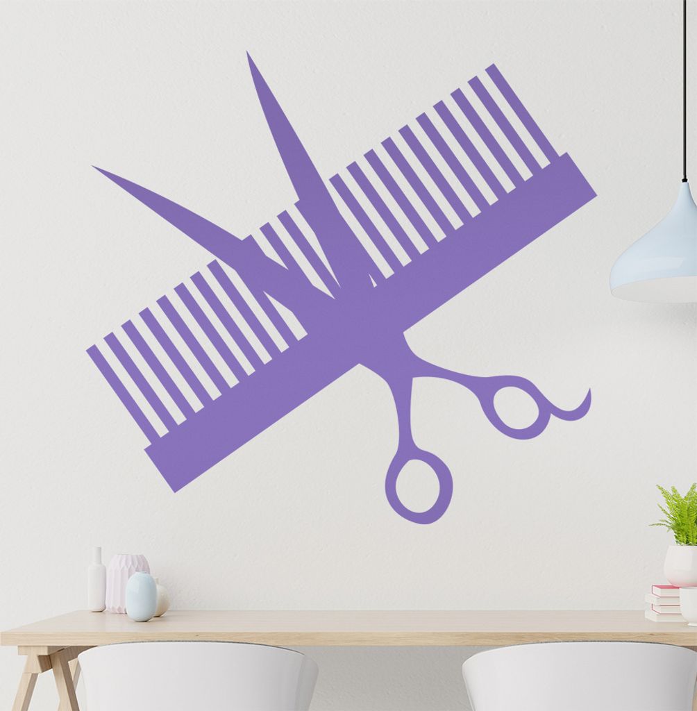 Kamm und Schere Wandtattoo in 6 Größen - Wandaufkleber Wall Sticker - Dekoration, Küche, Wohnzimmer, Schlafzimmer, Badezimmer