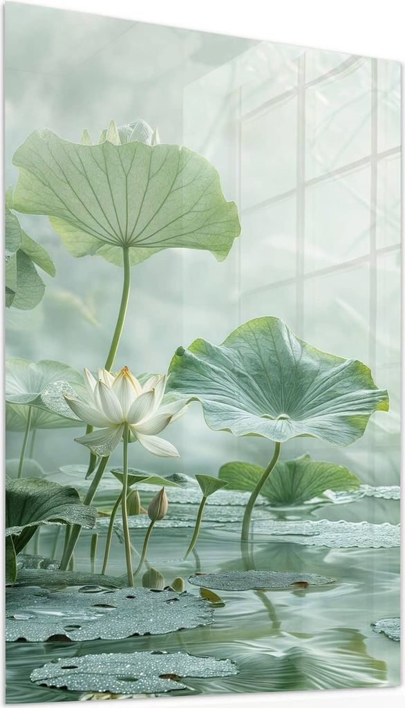 Glasbild 40x60cm in XXL für Wohnzimmer, Schlafzimmer Motiv Lotusteich