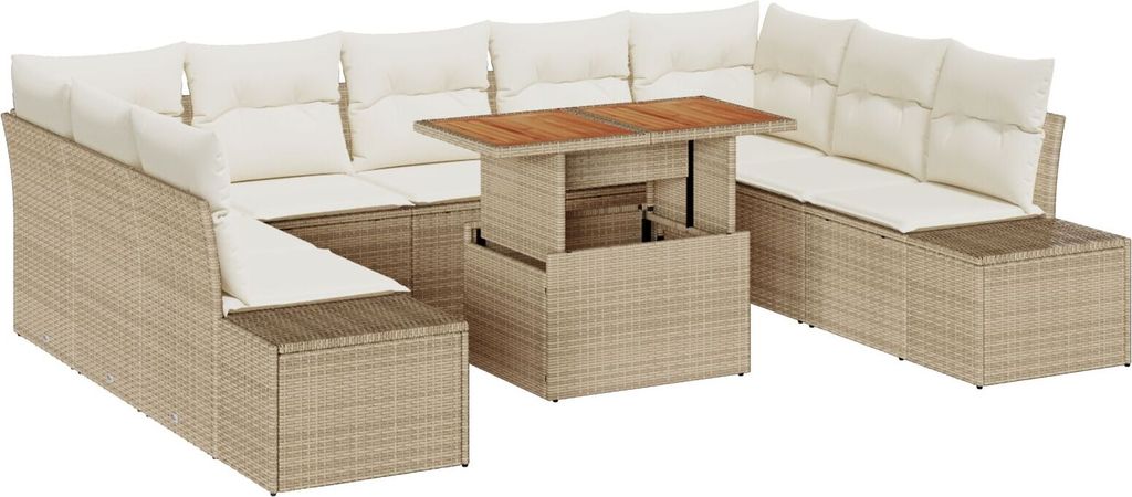 Möbel 10-teiliges Garten-Sofa-Set mit Kissen Beige Poly-Rattan - Gartensofas 3358745