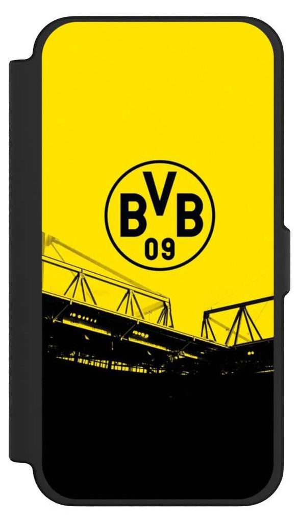NIVOCASE Klapphülle für Apple iPhone 12 Pro Max Handyhülle aus Kunst Leder NIVOflip schwarz BVB Borussia Dortmund Fanartikel