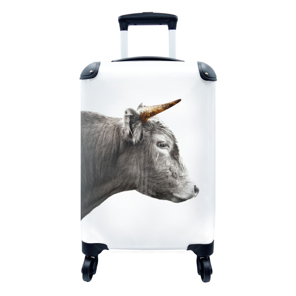 MuchoWow Koffer Handgepäck Trolley Rollkoffer Kleine Reisekoffer mit 4 Rollen - Schottischer Highlander - Tiere - Kuh - Cabin Size < 55x40x23 cm...