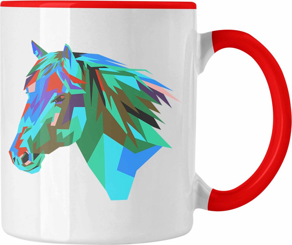 Trendation - Pferde Polygon Tasse Geschenk Reiterin Reiter Bunt (Rot)
