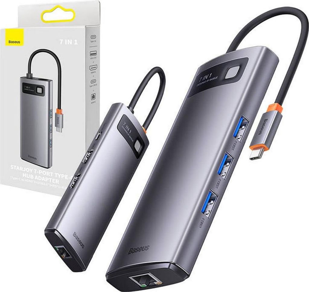 Baseus HUB 7v1 Metal Gleam serier 3xUSB3.0+HDMI+USB-C PD+VGA+RJ45
