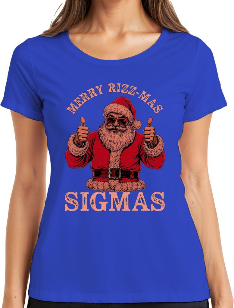 MERRY RIZZ-MAS SIGMAS Weihnachten cooler Sonnenbrille Männlich Damen T-Shirt, Blau, XL