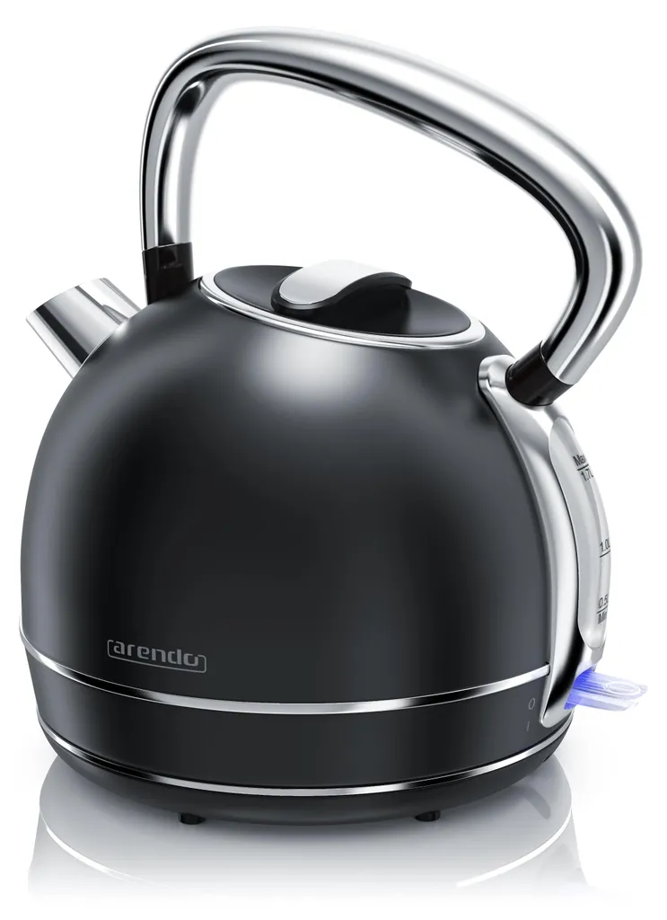 Bollitore Arendo da 1,7 l, 2200 W, in acciaio inox stile vintage retrò, protezione contro il surriscaldamento e l'ebollizione, nero
