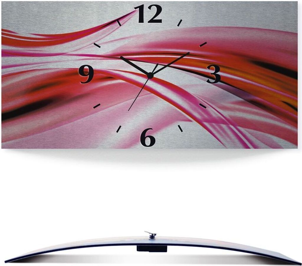ARTland Wanduhre, gebogen Quarzuhr - schwarzer Zeiger Schöne pinke Welle - Abstrakt Größe: 50x25 cm