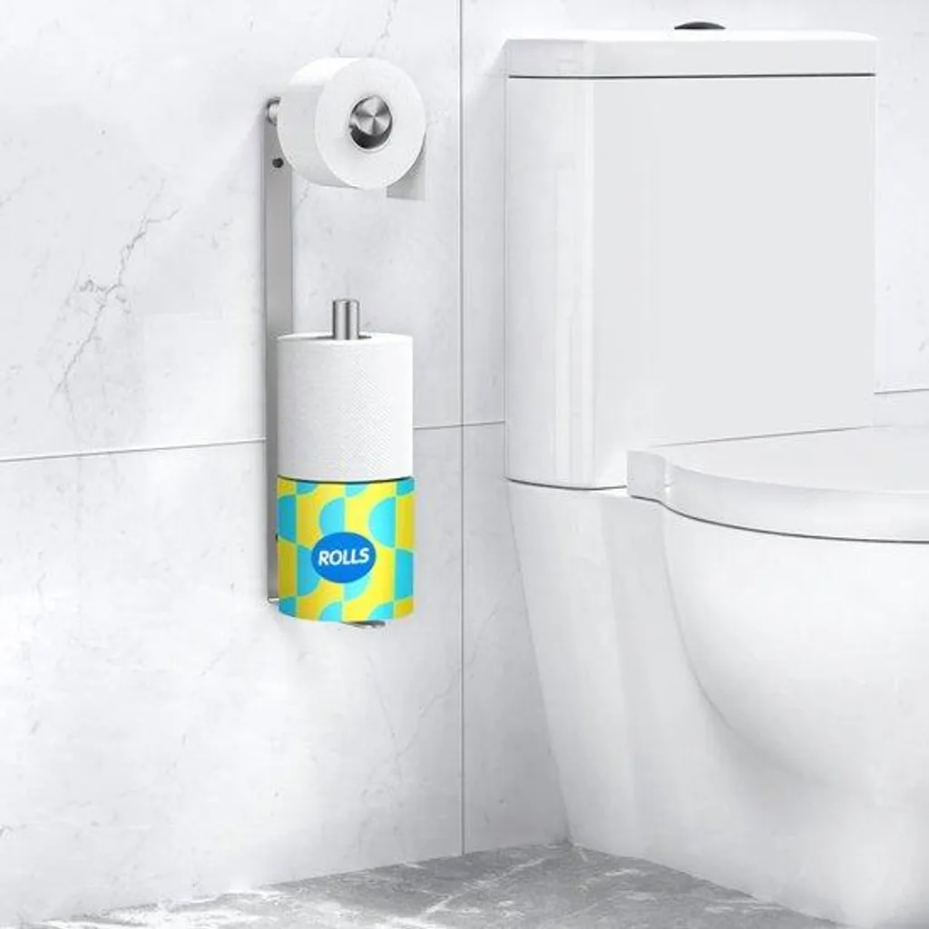 Réserve papier toilette argentée à poser ou coller pour 3 rouleaux inox