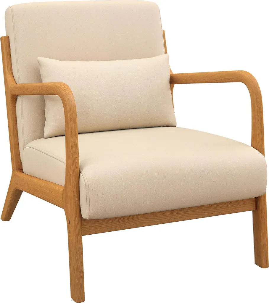 Fauteuil de salon HOMCOM en bois massif et velours beige 71x75x82cm