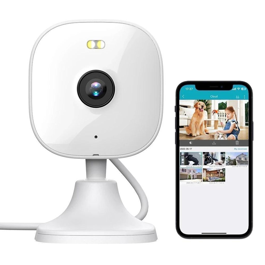 2K Überwachungskamera Innen, WLAN Indoor Kamera IR-Nachtsicht, Hundekamera mit App, 2-Wege-Audio, Sirene, TF&Cloud-Speicher, für Baby&Haustiere