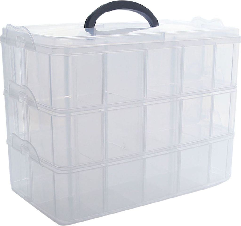 Aufbewahrungsbox, 3-lagig, abnehmbar, versteckter Griff, transparent, 30 Fächer, Schreibtisch, Kunsthandwerk, Schmuck-Organizer-Box für den Alltag