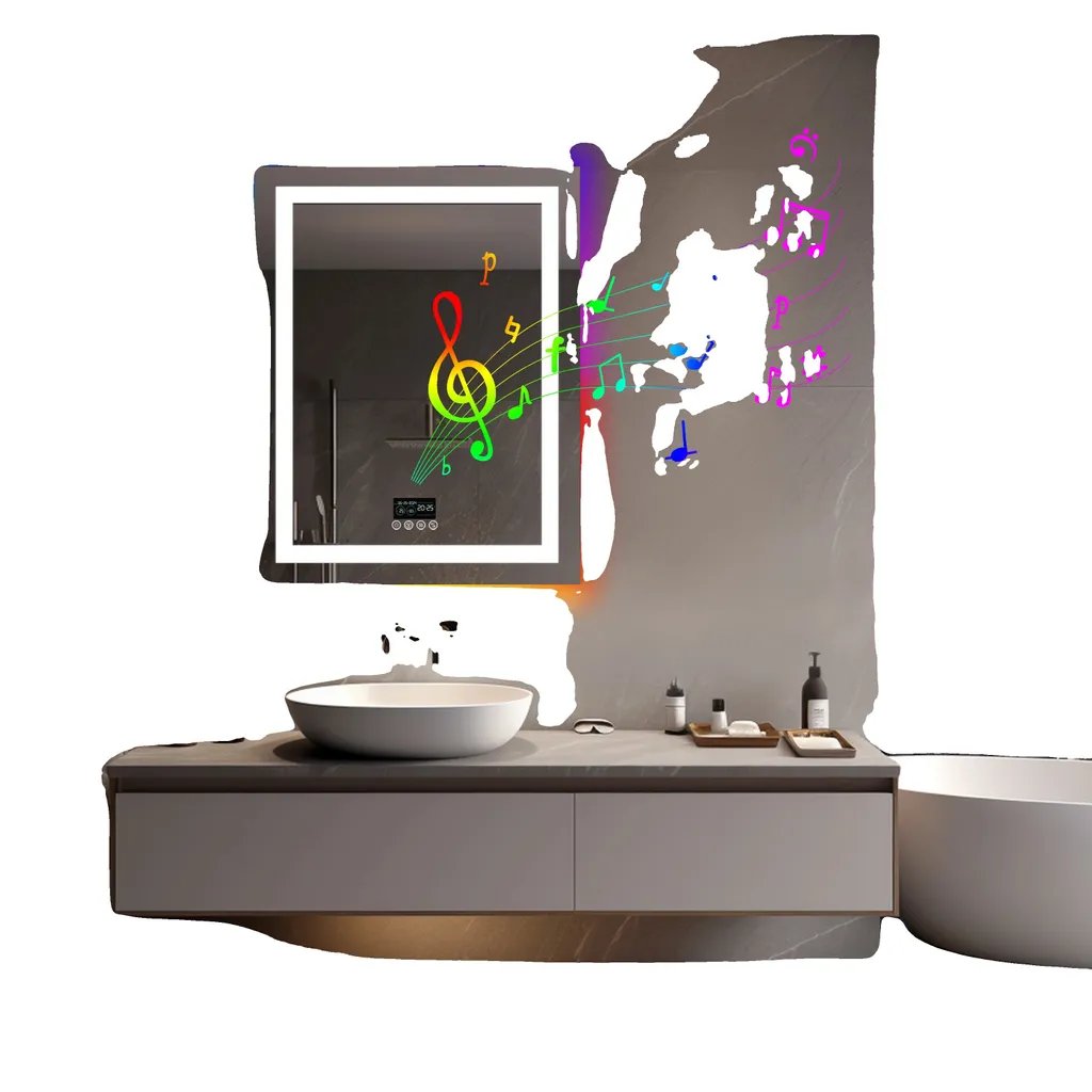 Miroir connecté LED RGB avec enceinte Bluetooth et motif arbre musical