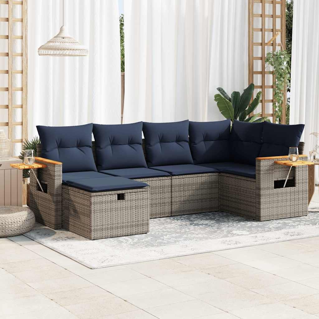Maison Exclusive - 6-tlg. Garten-Sofagarnitur mit Kissen Grau Poly Rattan