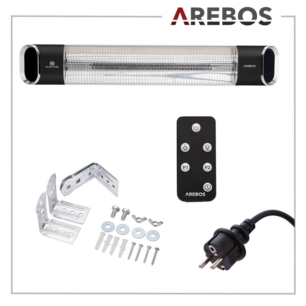 Promiennik podczerwieni AREBOS 2000 W, z pilotem, 2 poziomy Zdjęcie produktu 4
