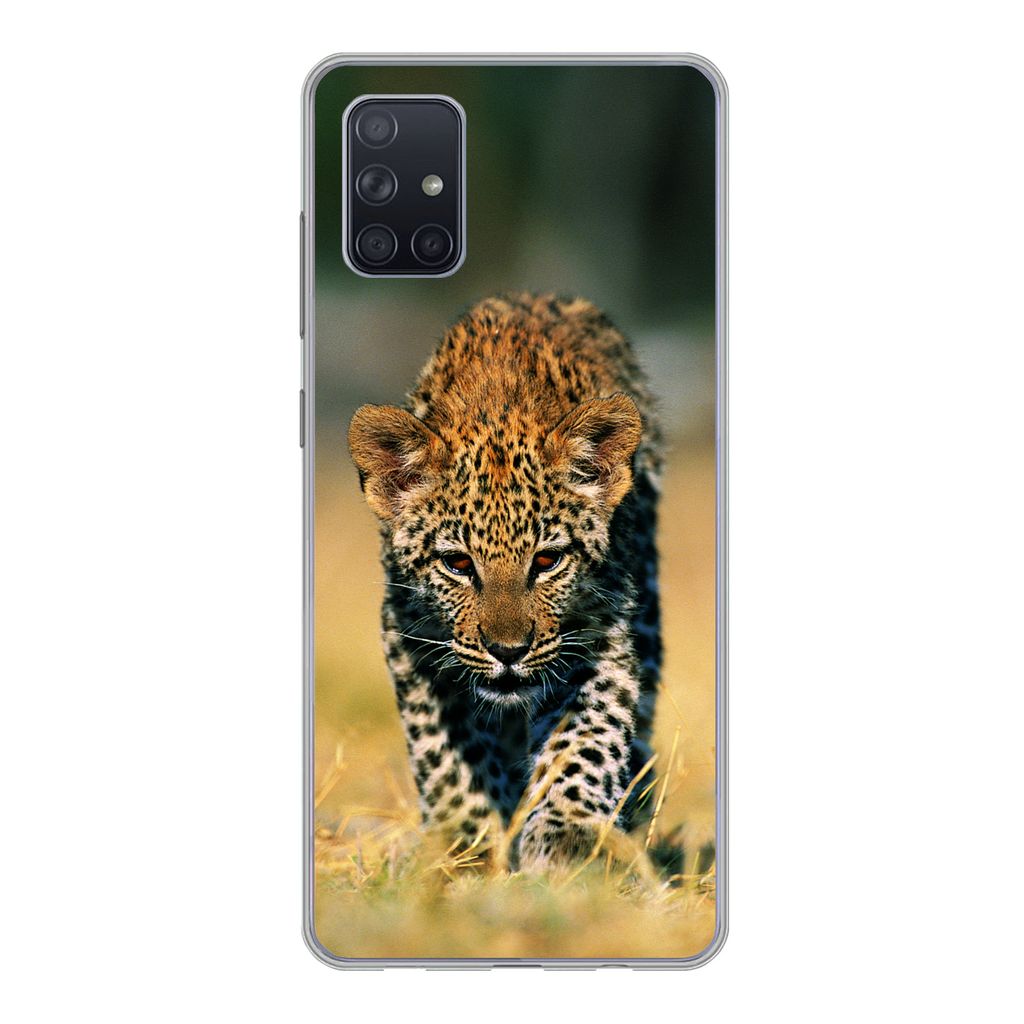 MuchoWow Handyhülle Schutzhülle Hülle für Samsung Galaxy A71 Leopard - Makro - Gras Silikon Softcase Handy Hülle - Kartenbesitzer