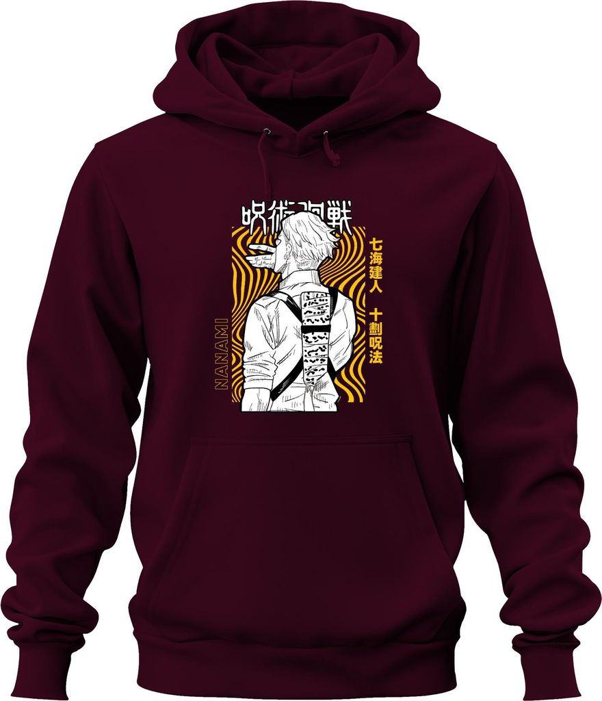 Jujutsu Kaisen Nanami Kento Anime Manga Anzug Retro Gelb Schwarz Uni Hoodie Kapuzenpullover, Burgundy, S
