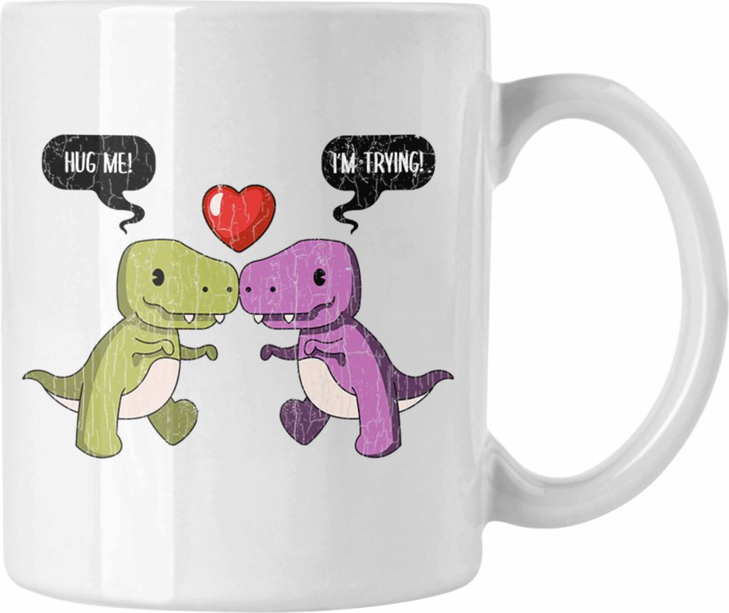 Trendation - Valentinstag Tasse Geschenk für Ihn Sie Lustig Dinosaurier Geschenkidee Becher Freund Freundin Liebe Paare (Weiß)