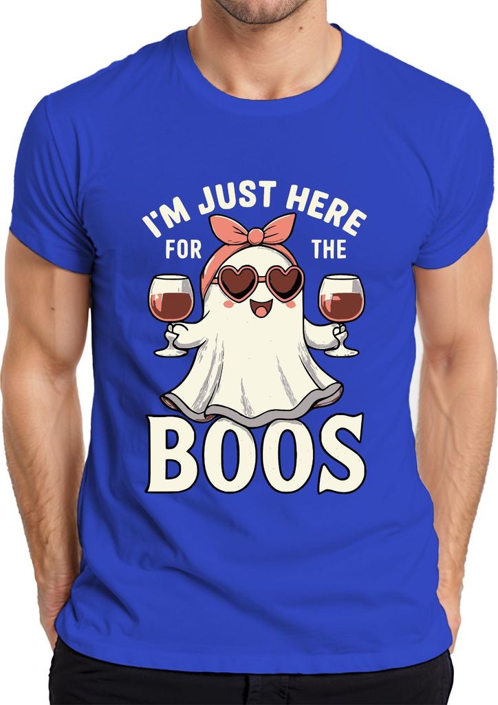 I'm Just Here for the Boos Halloween Geist Wein Party Geschenk Lustig Herren T-Shirt, Blau, 3XL